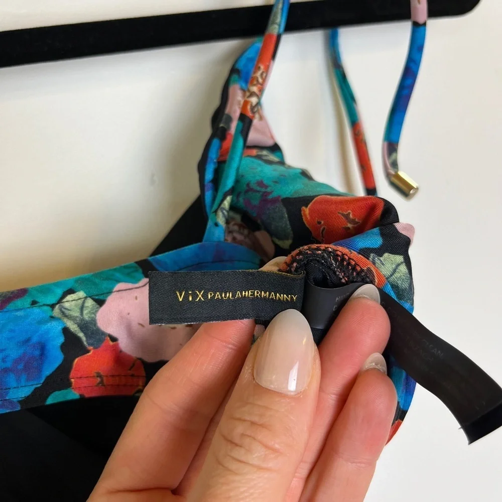 VIX Paula Hermanny Sz D Floral Bikini Top Adjustable Ties Bralette Swim Brazil